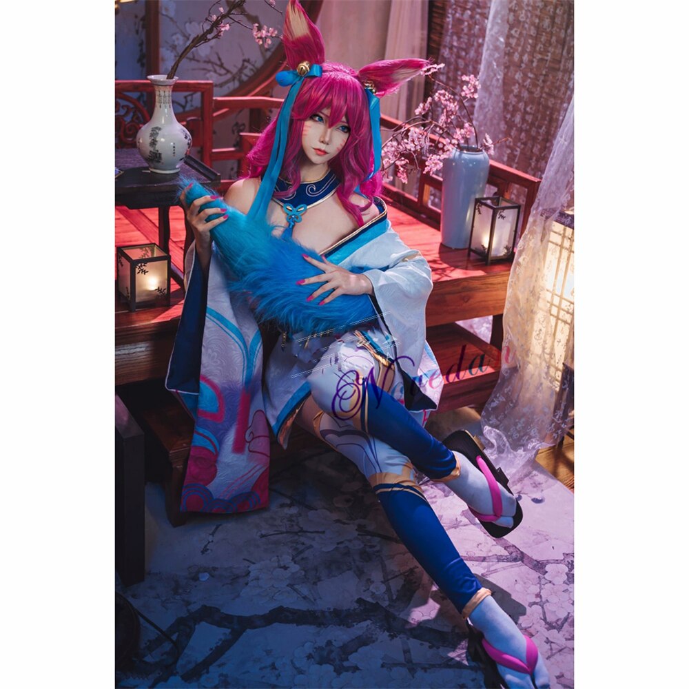 Spirit Blossom Ahri Cosplay Costume Wig Ears Tails - League of Legends Fan Store