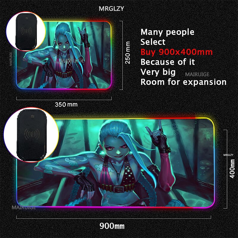 Arcane VI RGB Wireless Charging Typec LED LOL Mouse Pad JINX Game Accessories XXL Large MousePad League of Legends Carpets Rugs - League of Legends Fan Store