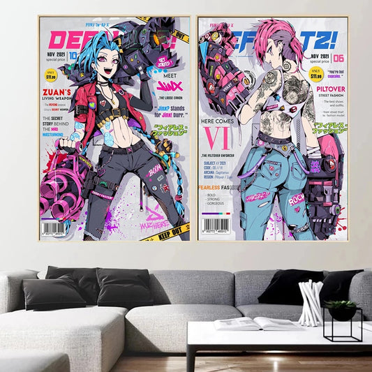 Arcane Series Jinx / Vi Fashion Magazine Poster - Canvas Painting - League of Legends Fan Store