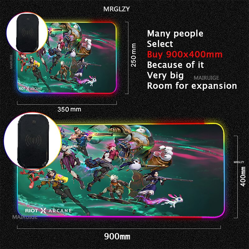 RGB Wireless Charging LED Arcane Mouse Pad Ekko Game Accessories Charger Mat Gaming MousePad Typec League of Legends Carpet Rug - League of Legends Fan Store