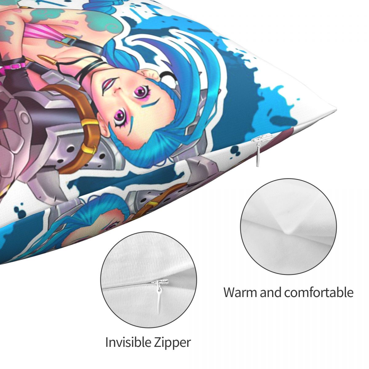 Jinx Throw Pillow Case Arcane 5 - League of Legends Fan Store