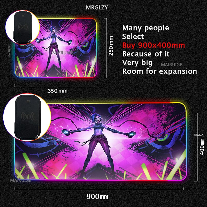 Arcane VI RGB Wireless Charging Typec LED LOL Mouse Pad JINX Game Accessories XXL Large MousePad League of Legends Carpets Rugs - League of Legends Fan Store