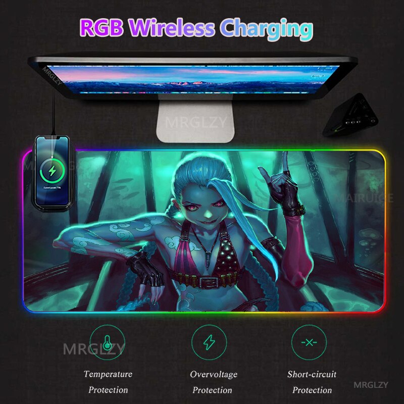 Arcane VI RGB Wireless Charging Typec LED LOL Mouse Pad JINX Game Accessories XXL Large MousePad League of Legends Carpets Rugs - League of Legends Fan Store