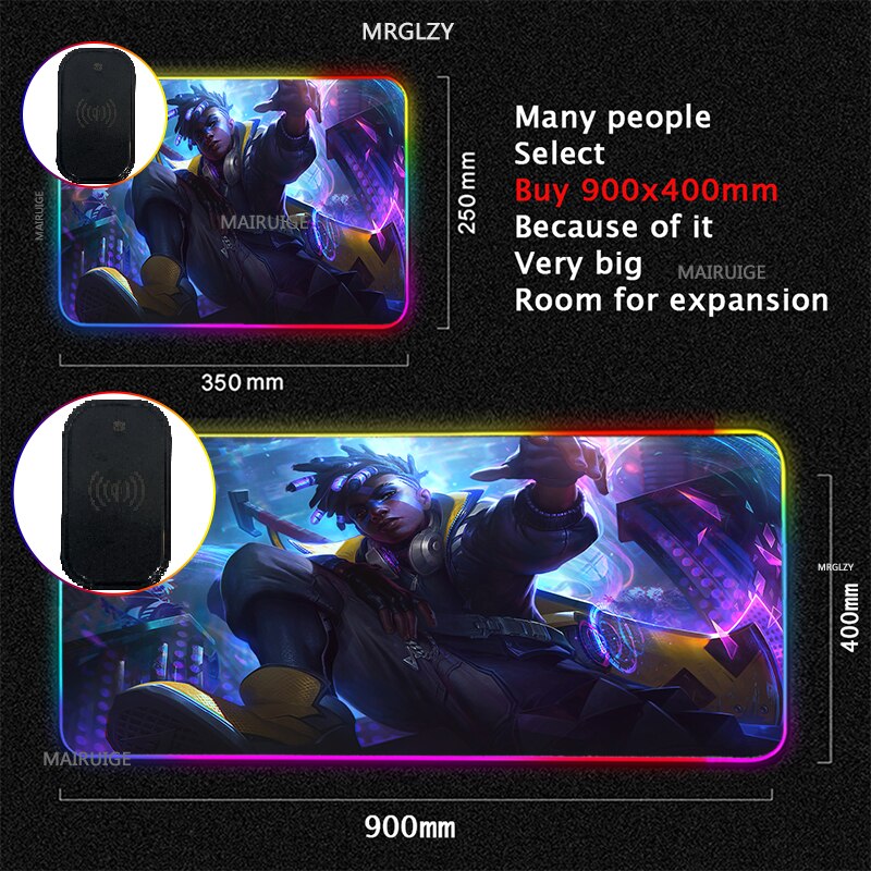 RGB Wireless Charging LED Arcane Mouse Pad Ekko Game Accessories Charger Mat Gaming MousePad Typec League of Legends Carpet Rug - League of Legends Fan Store