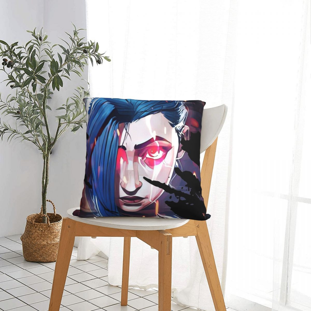 Jinx Head Throw Pillow Case Arcane - League of Legends Fan Store