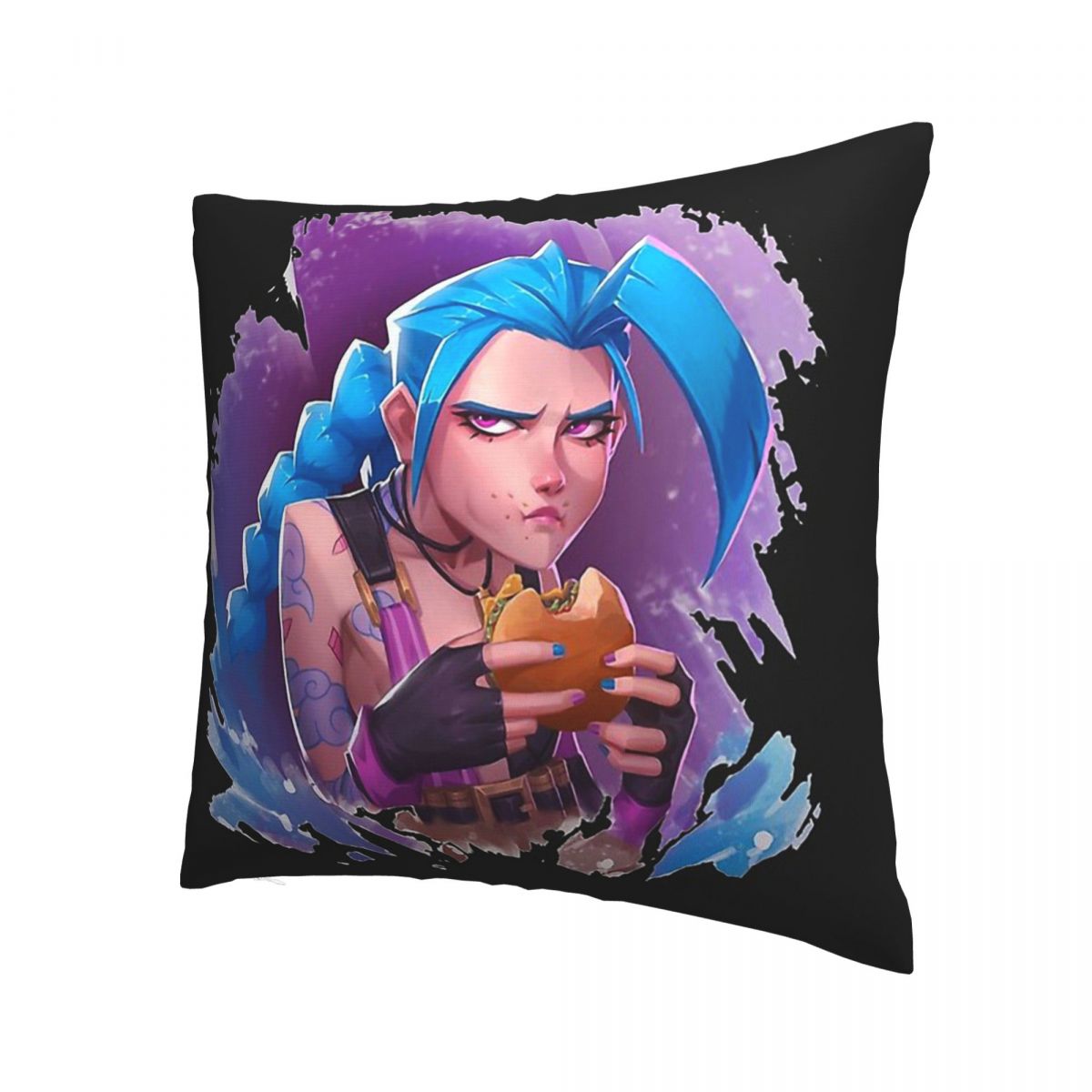 Jinx Eating Hamburgers Throw Pillow Case - League of Legends Fan Store