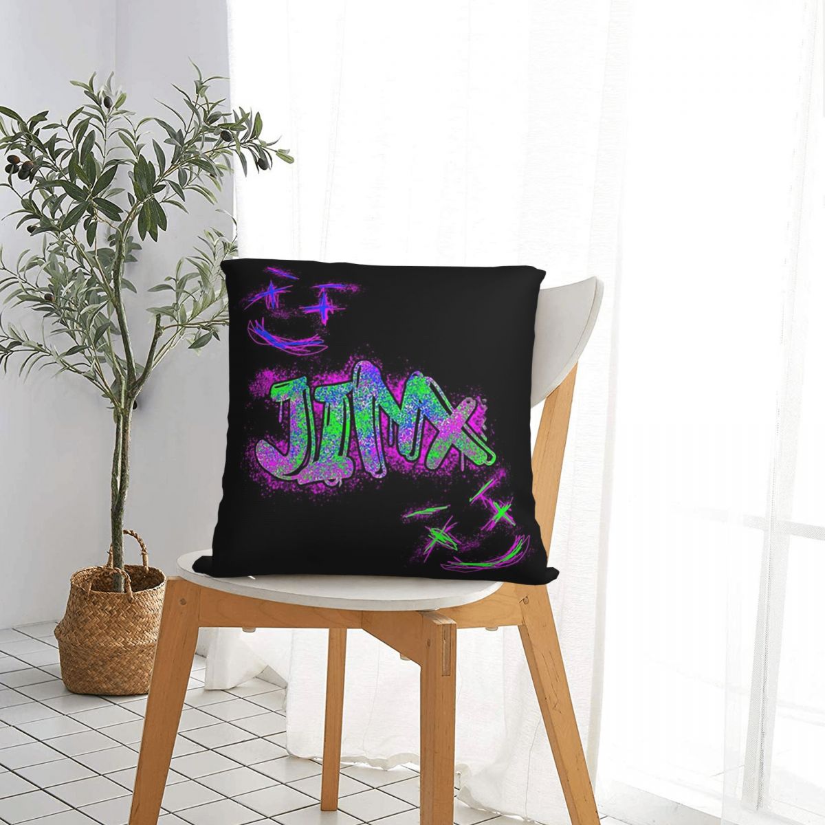 Jinx Name Throw Pillow Case Arcane - League of Legends Fan Store