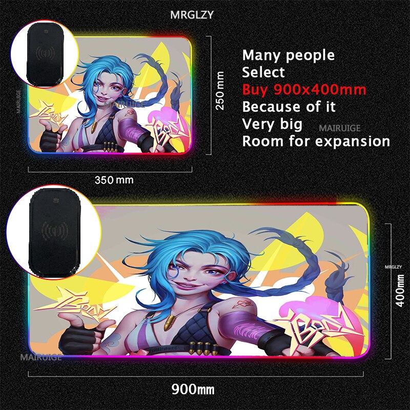 Arcane VI RGB Wireless Charging Typec LED LOL Mouse Pad JINX Game Accessories XXL Large MousePad League of Legends Carpets Rugs - League of Legends Fan Store