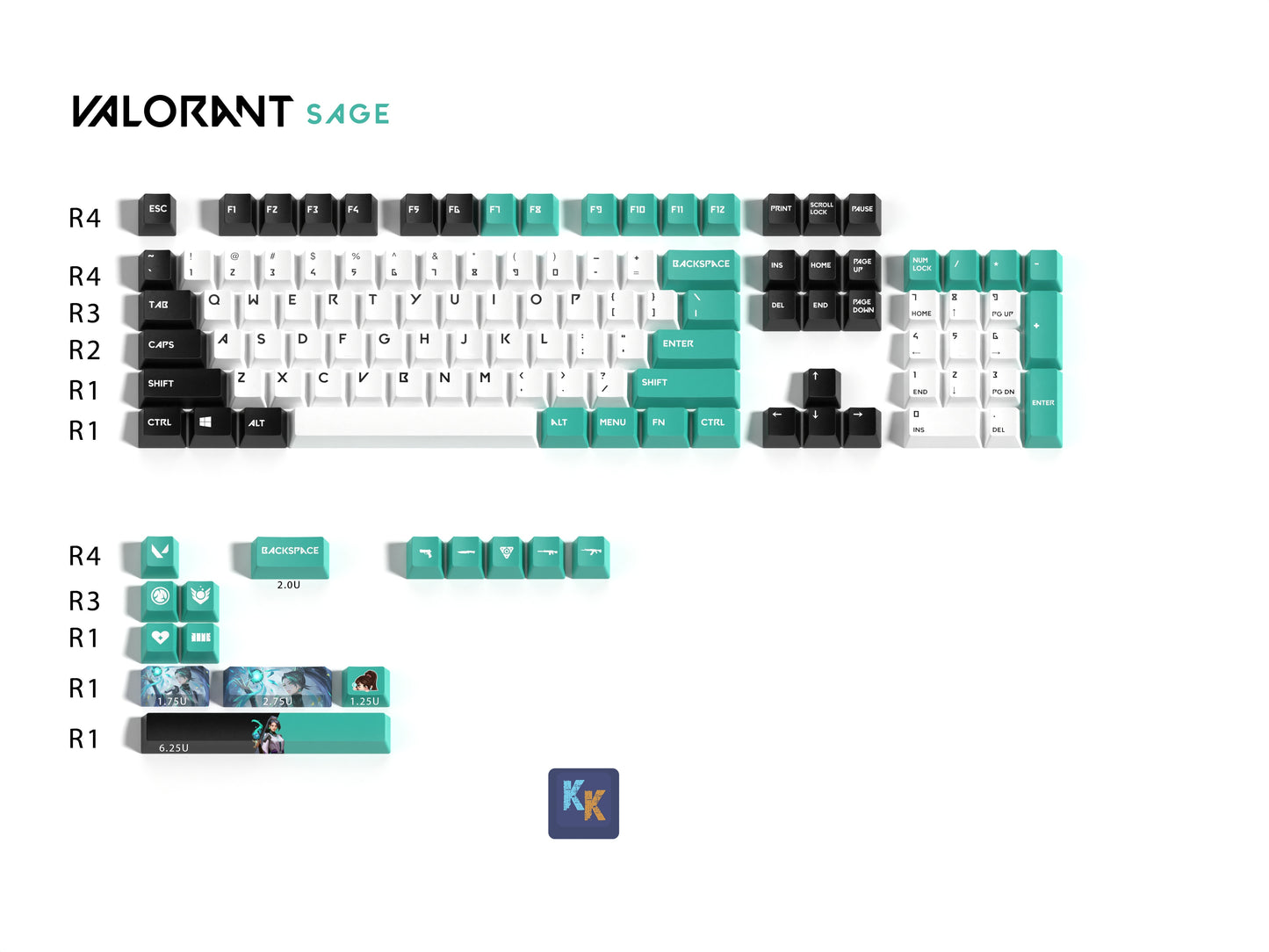 Valorant Sage Custom Full Set Keycaps -  Best Gift for Valorant Player - Gamer Keycap Series